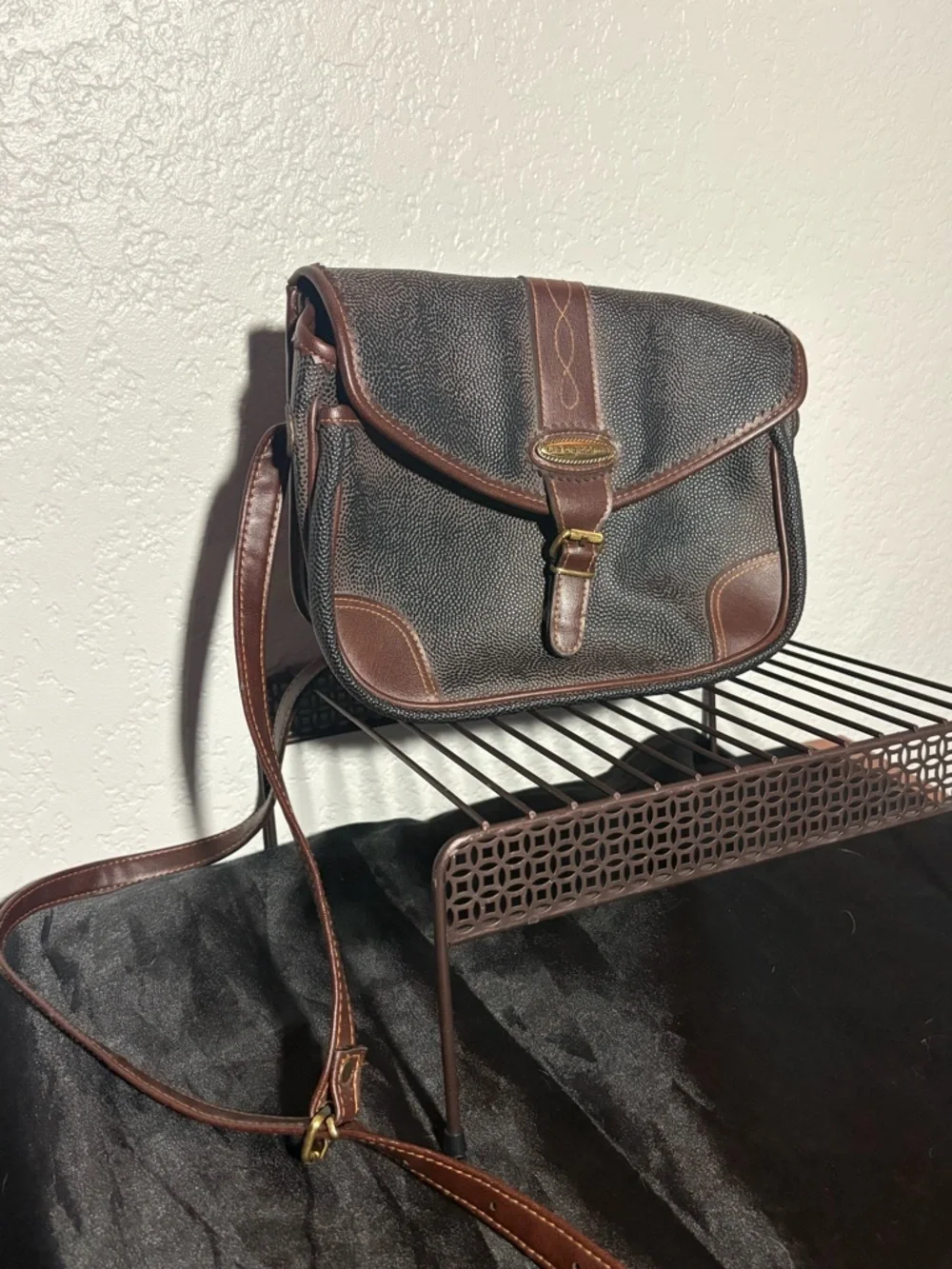 Vintage Liz Claiborne Brown Leather-Trimmed Black Crossbody Bag